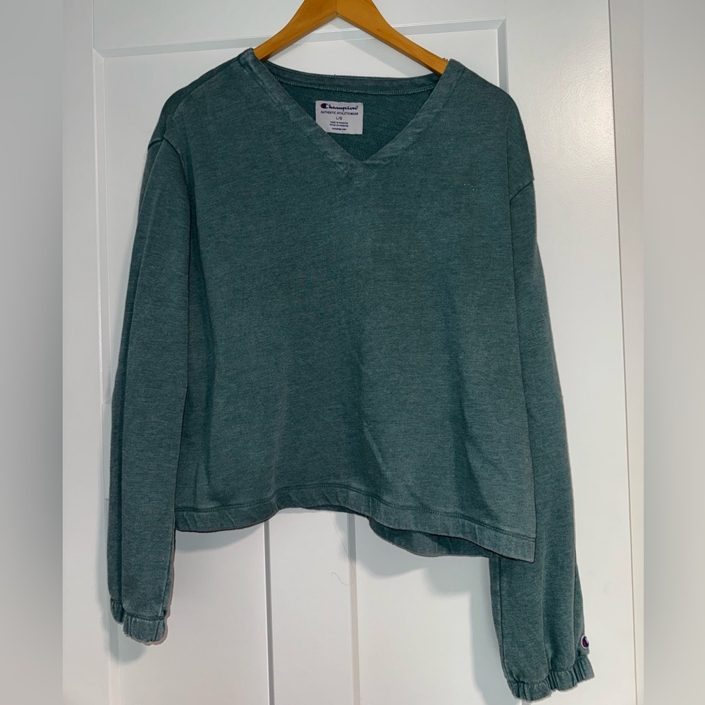 Champion Green V-Neck Sweater Relaxed Fit